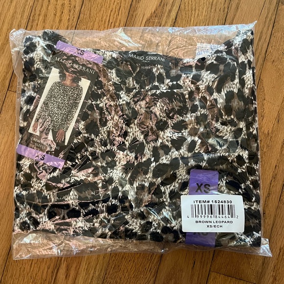 Mario Serrani (ITALY) Crew Neck Long Sleeve Top, Brown Leopard - Picture 6 of 6